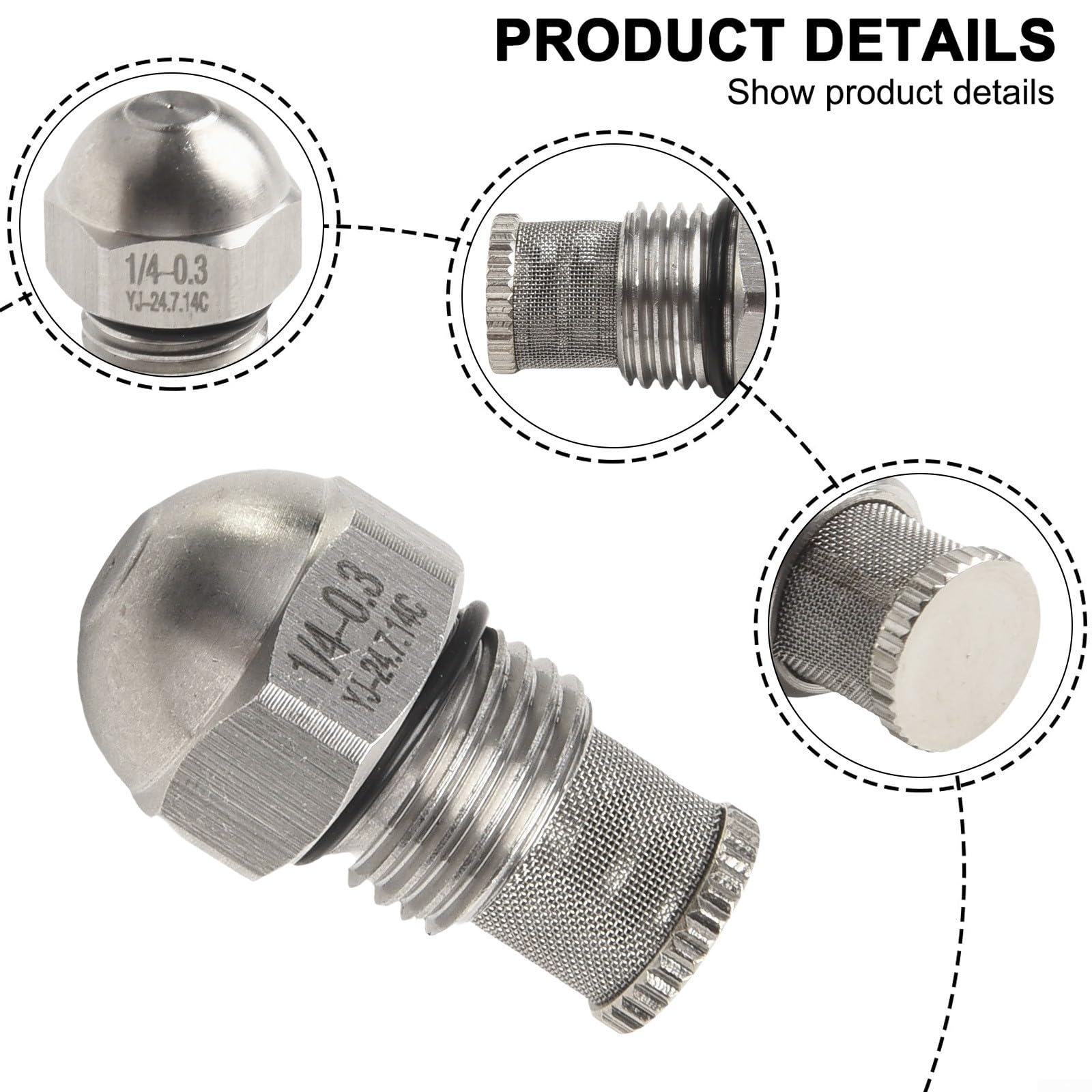 Buse de brume en acier inoxydable 1/4 BSPT Orifice de 0,3 à 1,5 mm pour pulvérisation fine, irrigation de jardin, refroidissement par brouillard paysager (0,3 mm)