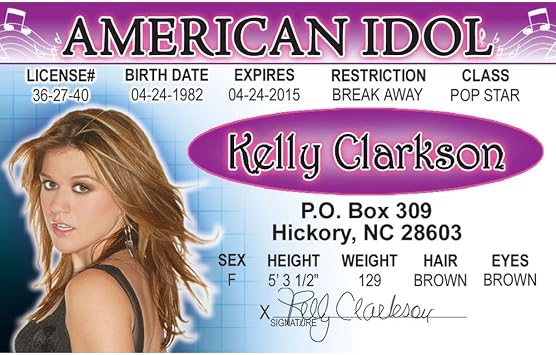 Parody Drivers License | Kelly Clarkson ID | Fake ID Novelty Card | Collectible Trading Card Drivers License | Novelty Gift for Holidays | Made in the USA