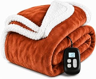 Electric Heated Blanket Full Size 72" x 84", Soft Flannel Heating Blanket for Bed, Sofa, Bedroom, 10 Heat Settings, 1-12H Auto Shut Off, Overheat Protection, Machine Washable, Pumpkin Orange