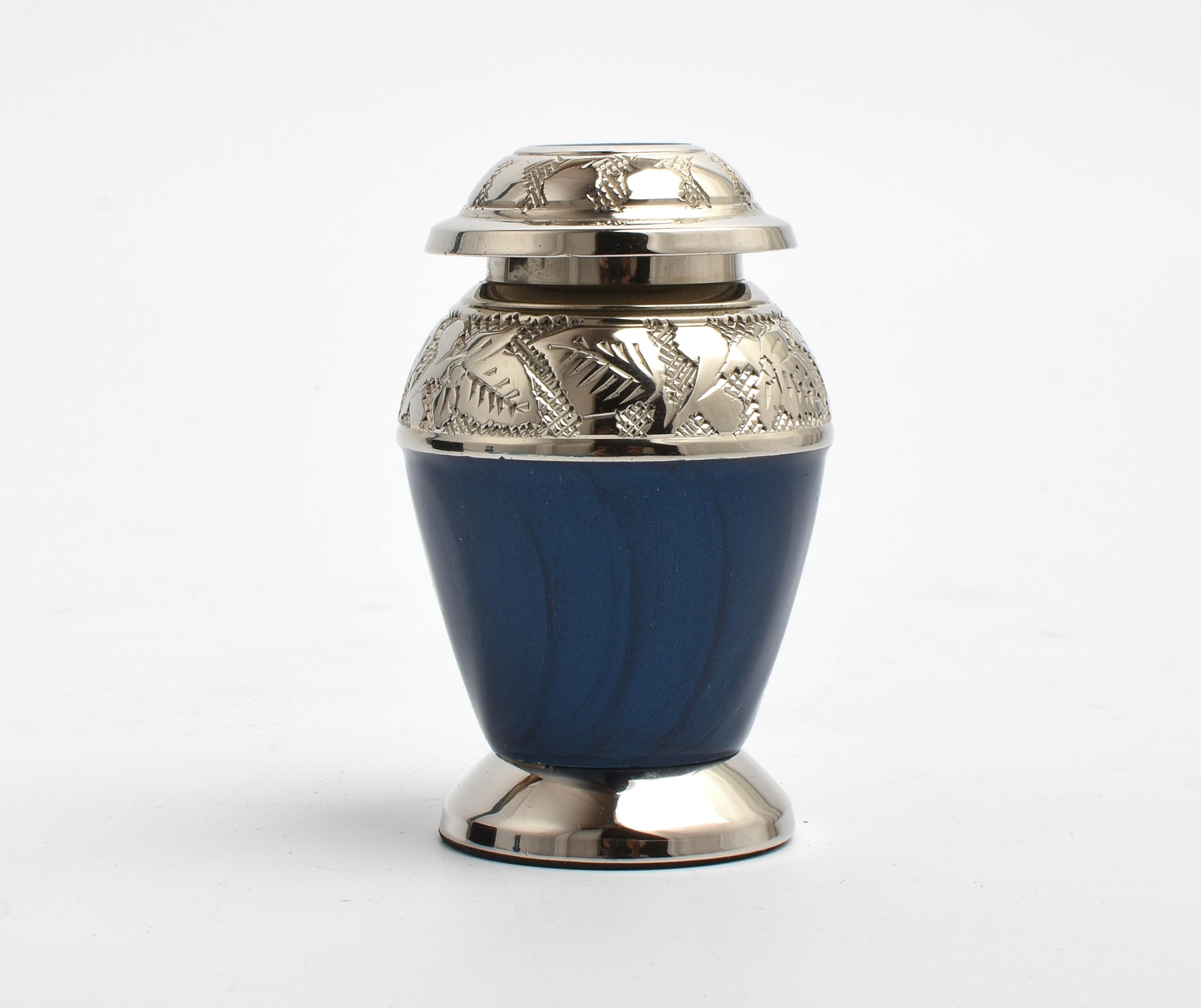 Small Keepsake Urn for Human & Pet Ashes – 3" Memorial Container With Velvet Presentation Gift Box - Capacity 7 Teaspoons - Handcrafted in Metal Aluminium Brass (Dove Blue) — image 1