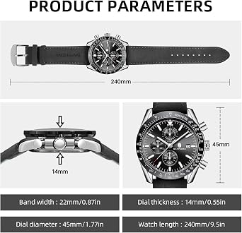 BENYAR Watch for Men Analog Quartz Chronograph Waterproof Luminous Designer Big Face Mens Wrist Watches Business Sport Casual Dress Elegant Gifts for Men
