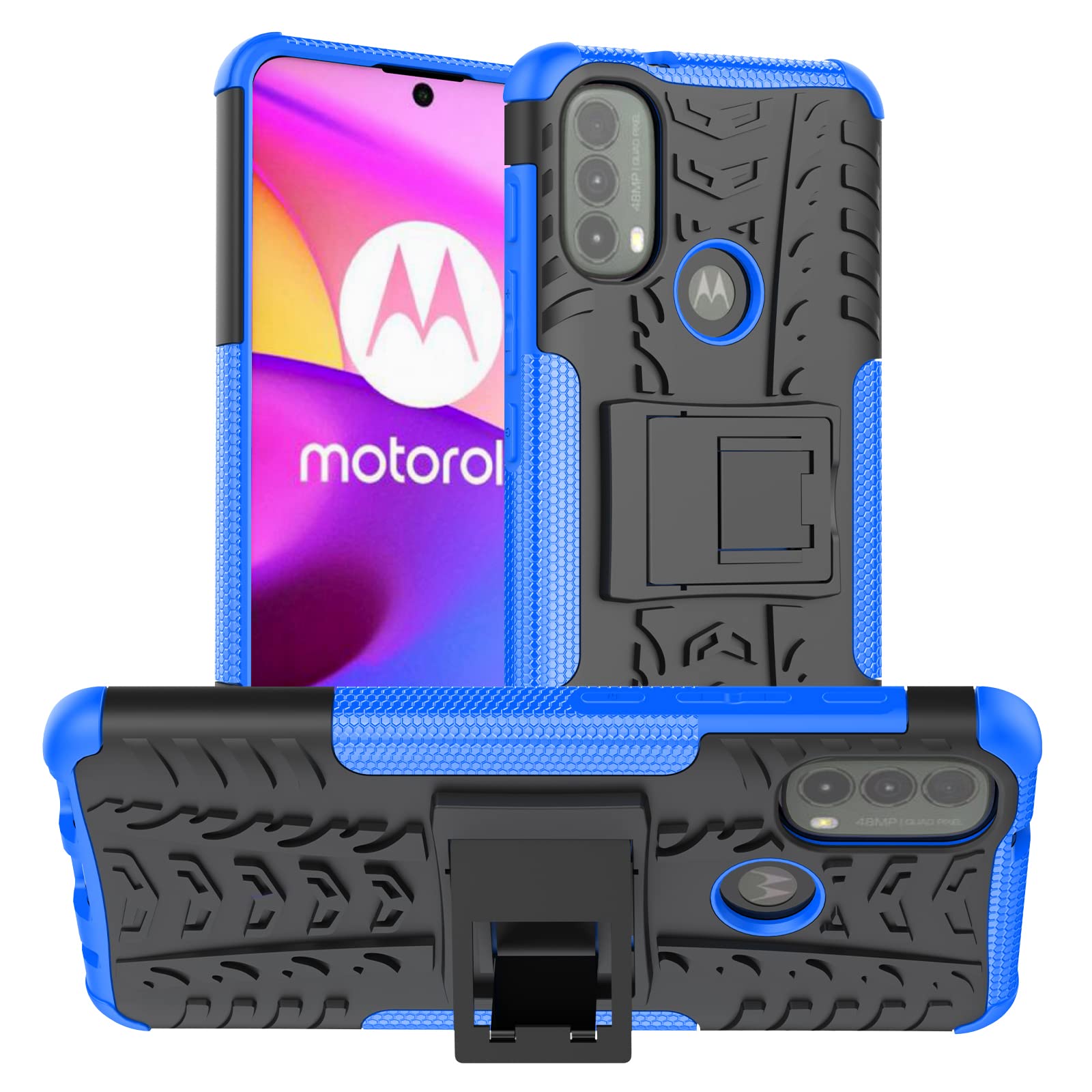 Osophter for Moto E40 Case,Moto E30 Case Dual Layer Shock-Absorption Cover Protective Cell Phone with Kickstand Combo PC+TPU Back Cases for Motorola Moto E30(KUI Blue)