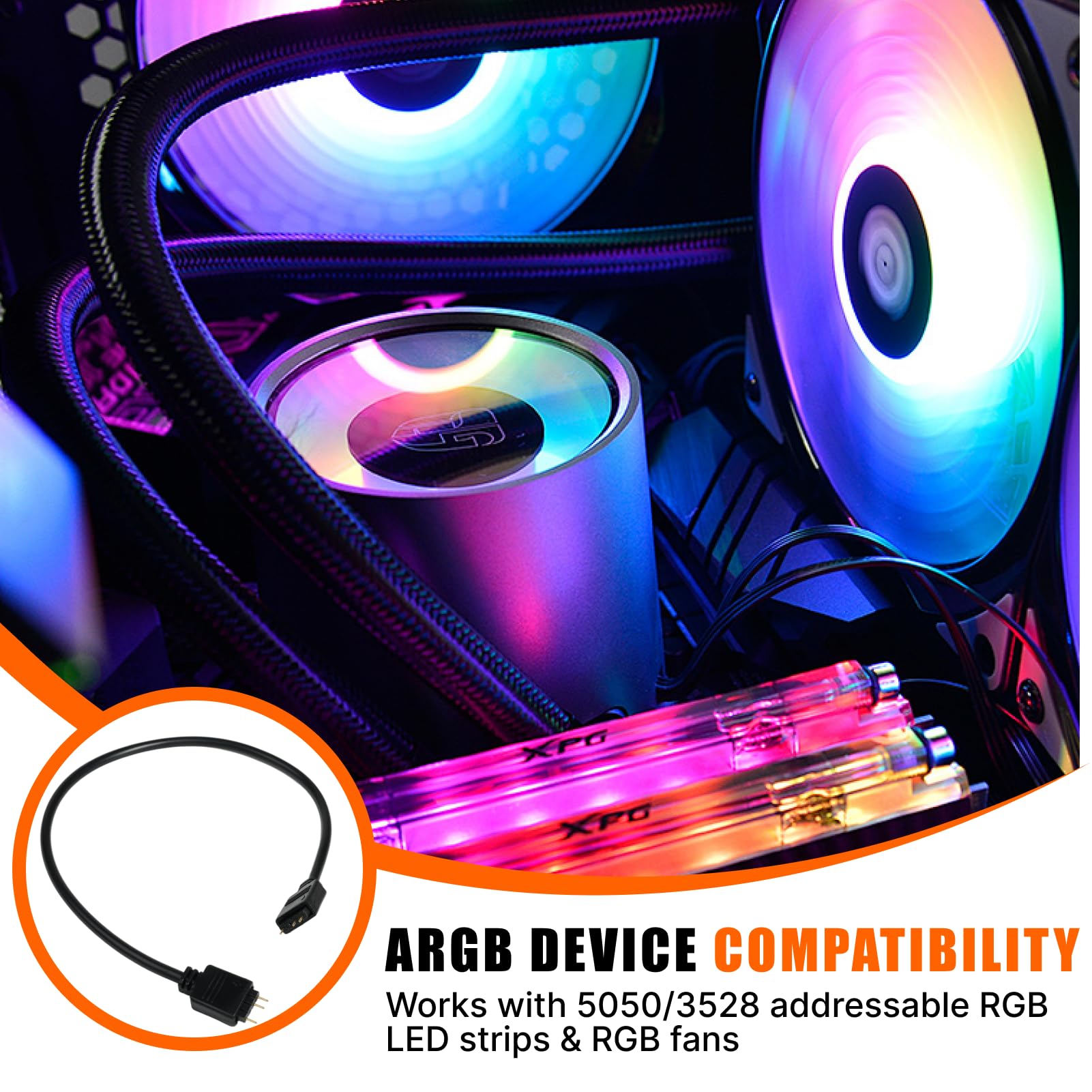 5 câbles d'extension ARGB avec adaptateur 3 broches vers SM-3 broches, 30CM d'extension d'interface 5 V Compatible avec Bandes Lumineuses RVB 5050 3528 Ou Ventilateur RVB Composants