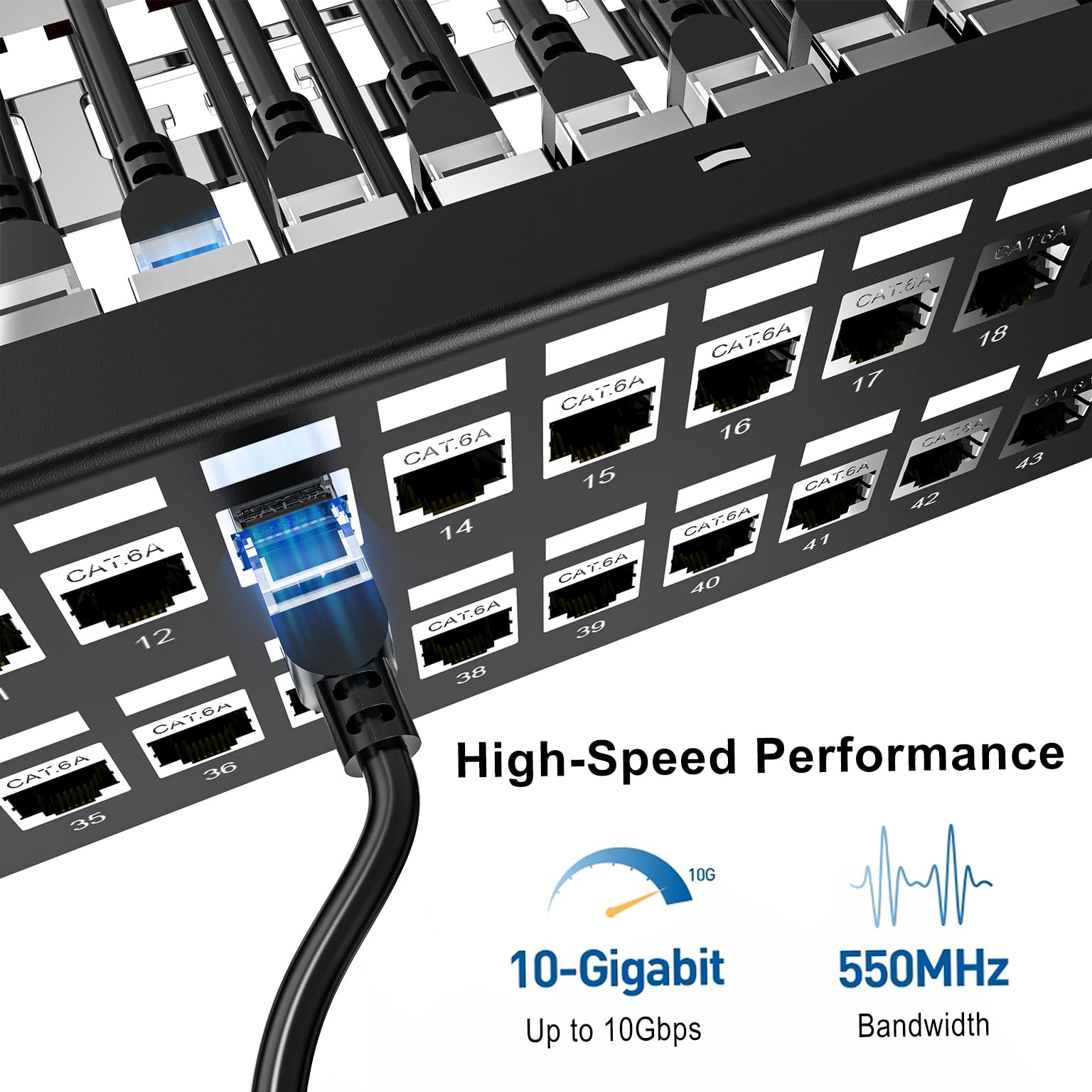 Jadaol Panneau de brassage blindé à 48 ports ou montage mural de 48,3 cm, panneau réseau 2U Cat6A préchargé avec 48 coupleurs Keystone plus 2 de rechange, panneau Ethernet 10 Gbit/s avec gestion des