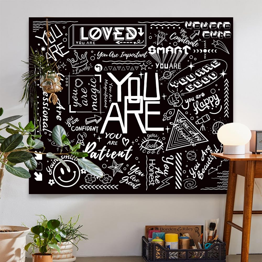 Jhdstore Arazzo Motivazionale Con Citazioni Positive - 130x150 Cm, Nero, In Poliestere, Per Camera Da Letto E Aula