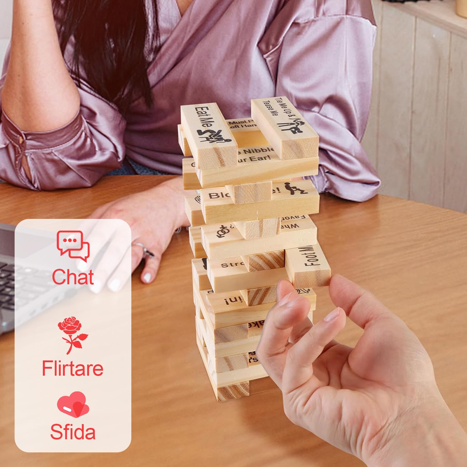 DORIMI Italiano Gioco Erotico Torre in Legno 48 Pezzi – Giochi Hot per Adulti, Torre della Passione Piccante, Giochi Erotici Coppie, Gioco di Coppia in Italiano (48 pezzi)