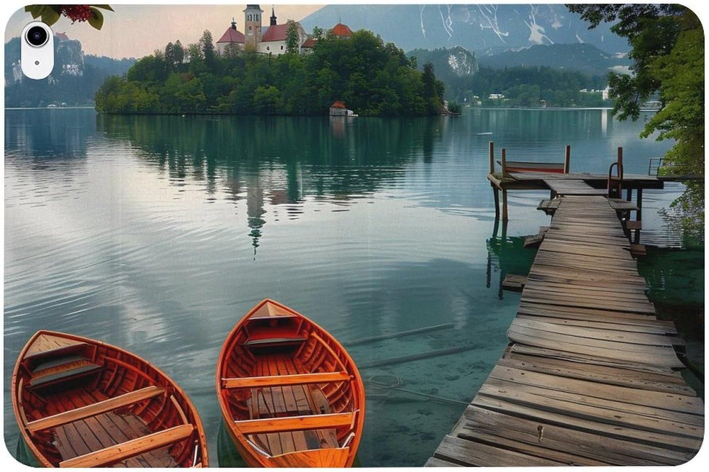 Lake Bled Slovenia Church on The Island Printed Case Trifold Stand Protective Cover Compatible with iPad 10代 (10.9in)