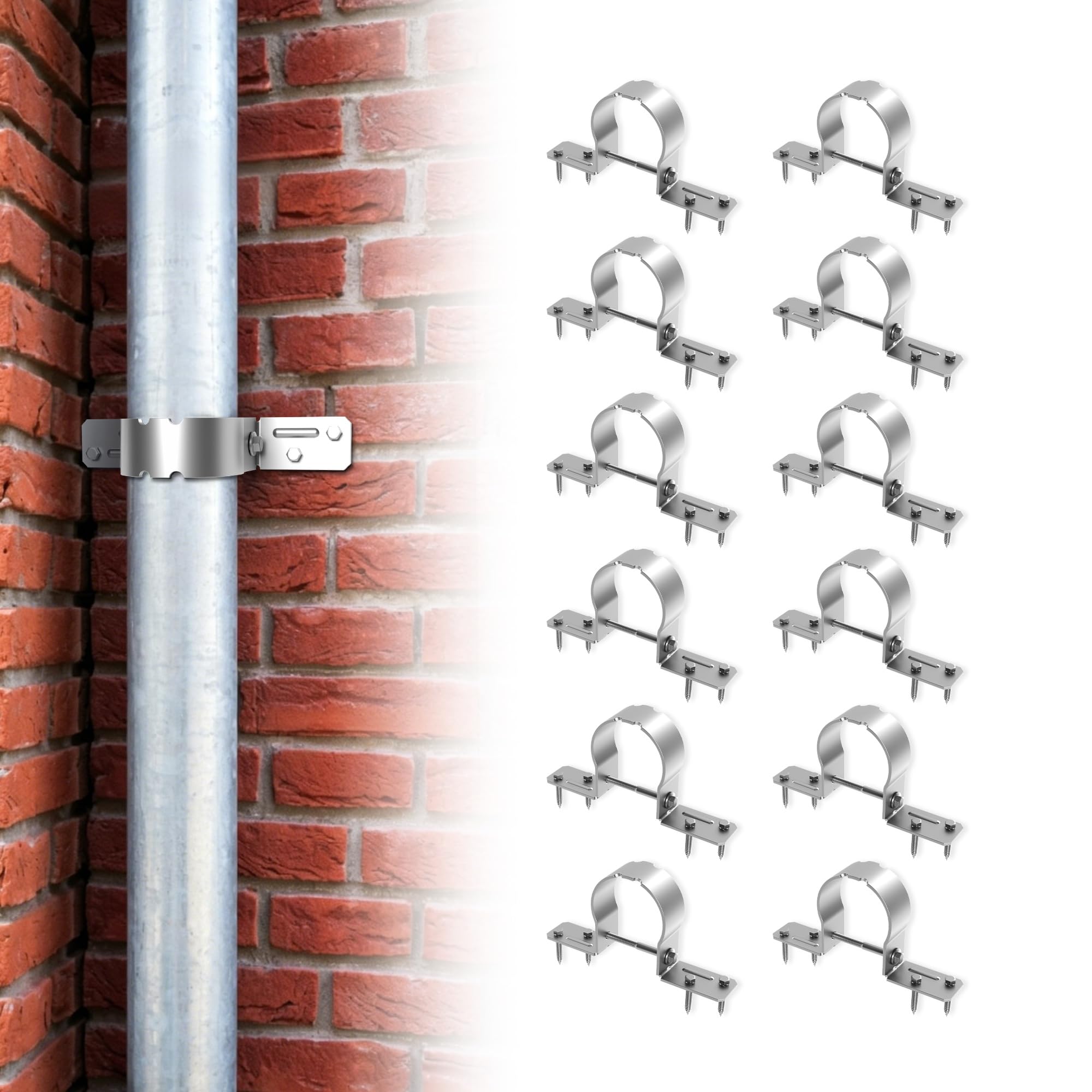 12 Pcs 2-3/8 Fence Post Brackets - Steel to Wood Fences Bracket,Galvanized Fence Brackets for Steel Posts, Fence Post Brackets for Metal Posts, Ideals for Privacy Fence, Fences Repair, and Fence Gate