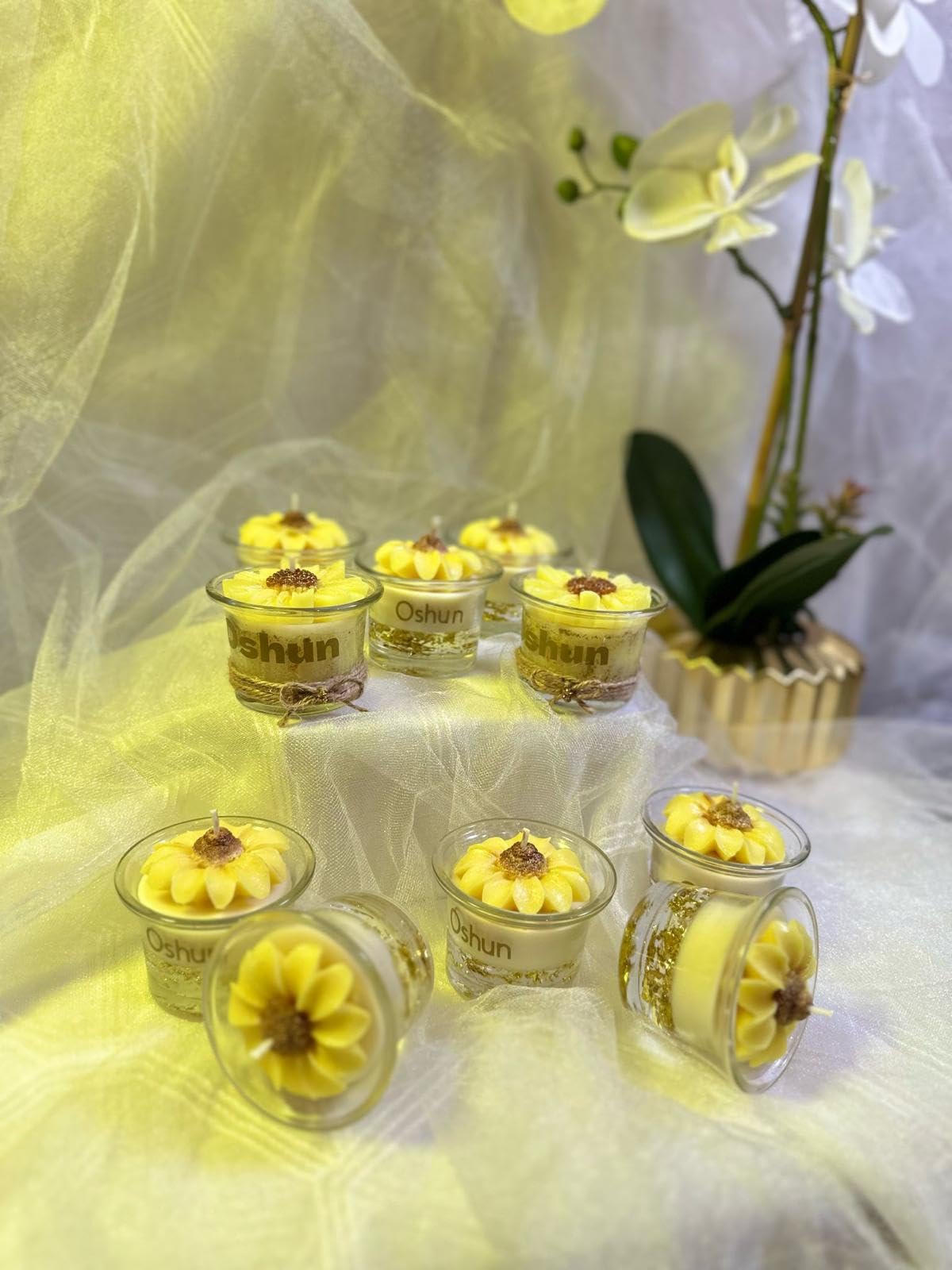 Mini velitas para Oshun en cera de SOJA. Set de 6