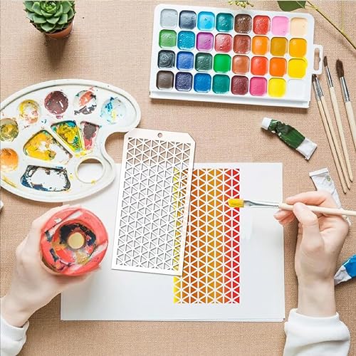 Miniatura 5 de 6 plantillas geométricas reutilizables de plástico decorativas para pintura, plantillas de dibujo artístico con textura para álbumes de recortes,