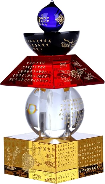 I-MART Feng Shui Decor كريستال 5 ألوان 5 عناصر باغودا 5.5 بوصة زخرفة برج لحماية المكتب المنزلي الانسجام الثروة والحكمة، منحوتة كريستالية ملهمة للطاقة الإيجابية والازدهار