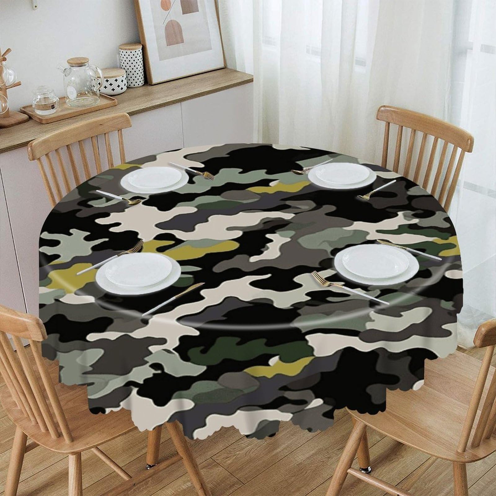 VstaDank Abstract Camouflage Round Tablecloth 60 Inch Easy to Clean Circle Table Cover Thick Decorative Round Polyester Table Cloth for Dining Kitchen Party Farmhouse Outdoor