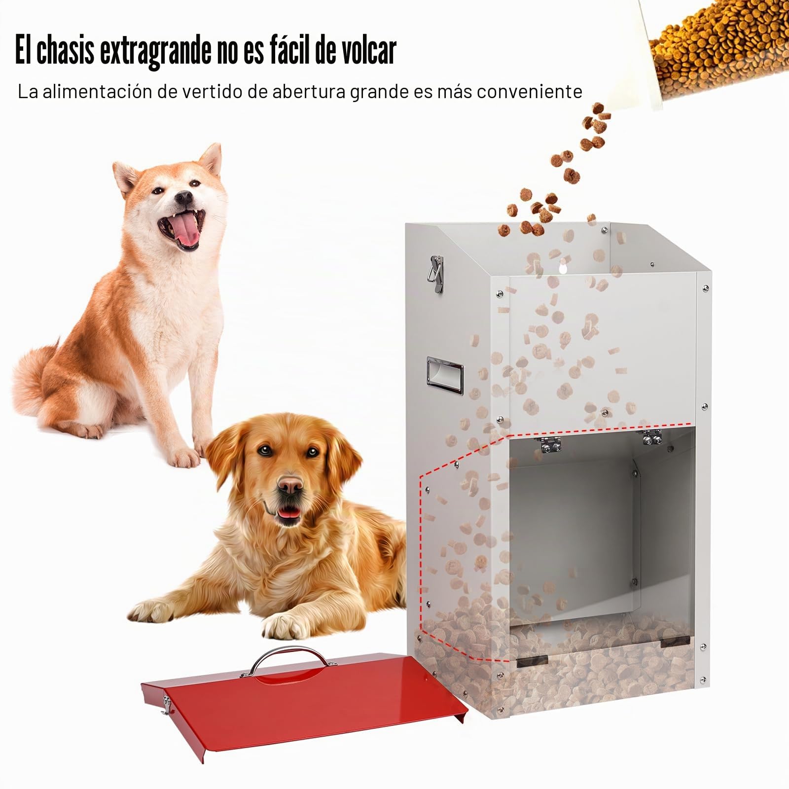 Comedero Automático para Perros, Alimentador para Mascotas de Exterior de 11 Kg, Comedero Galvanizado por Gravedad para Perros de Razas Grandes
