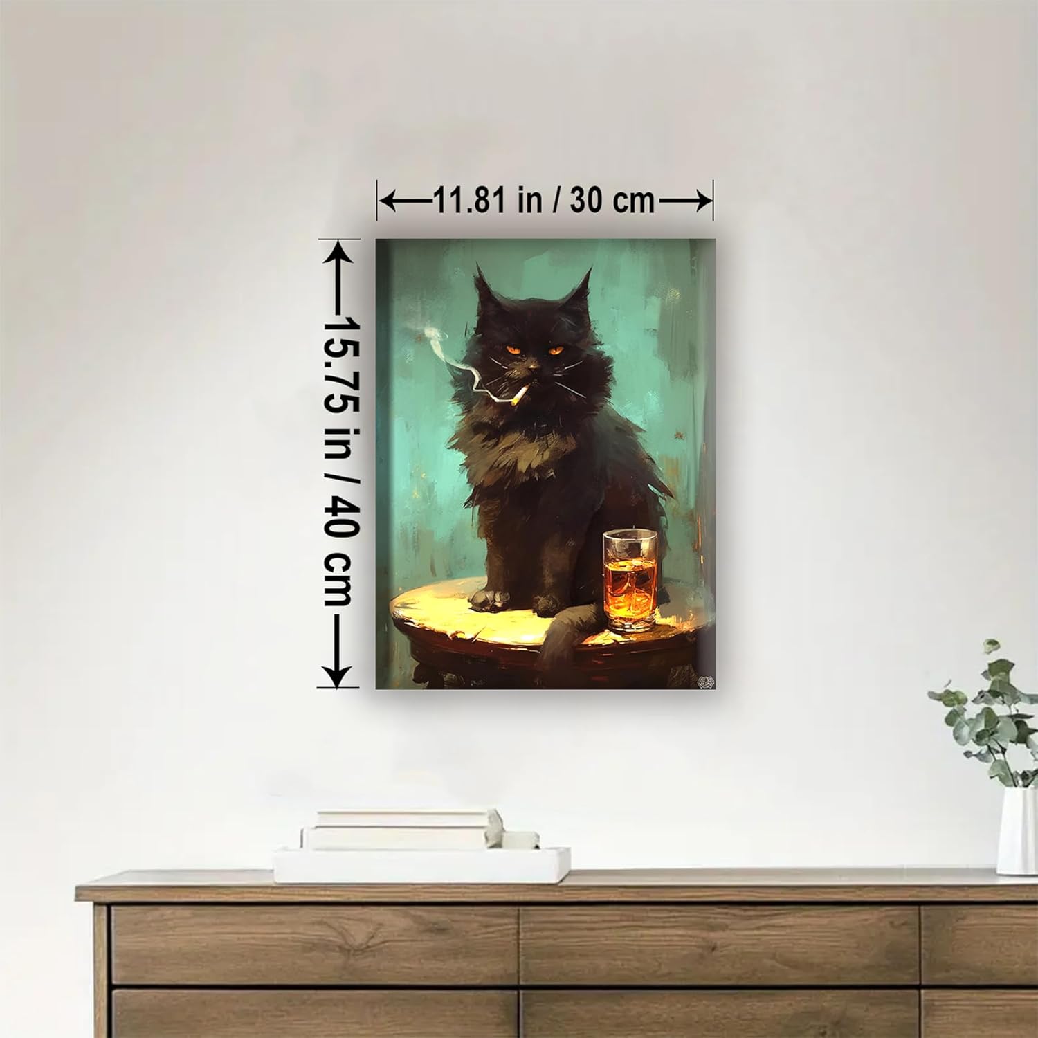 Aeontinity Smoking CAT with Whiskey Animal Framed Canvas DIY Paint by Numbers Kit Bar Cafe Cave Home Room Wall Bathroom Porch Patio Decor Gift, 16 x 12 Inch