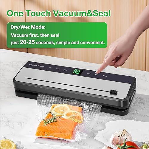 Miniatura 4 de Máquina selladora al vacío para guardar alimentos, potente máquina de envasado al vacío 6 en 1, sellador de bolsas, sellador de alimentos