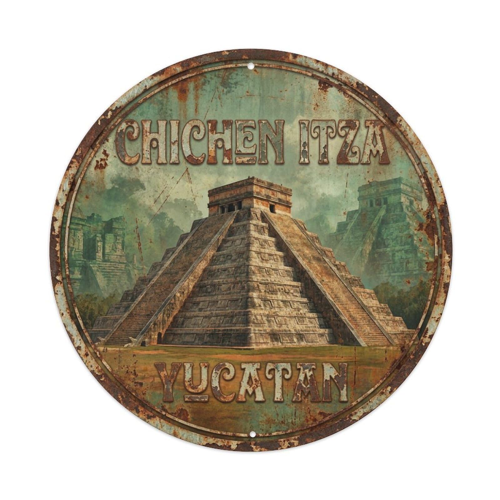 Galvaxio Style Mexico Vintage Travel Chichen Itza Metal Tin Sign
