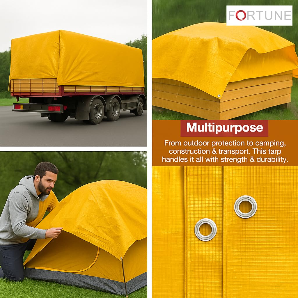 FORTUNE Tarpaulin Sheet Waterproof (6Ft x 6Ft) with 170 GSM, Virgin Material, UV Resistant,Aluminum Eyelets - Laminated, Heavy Duty Tadpatri, Tarpaulin Plastic Sheet for Covering (Yellow) — Amazon image 3