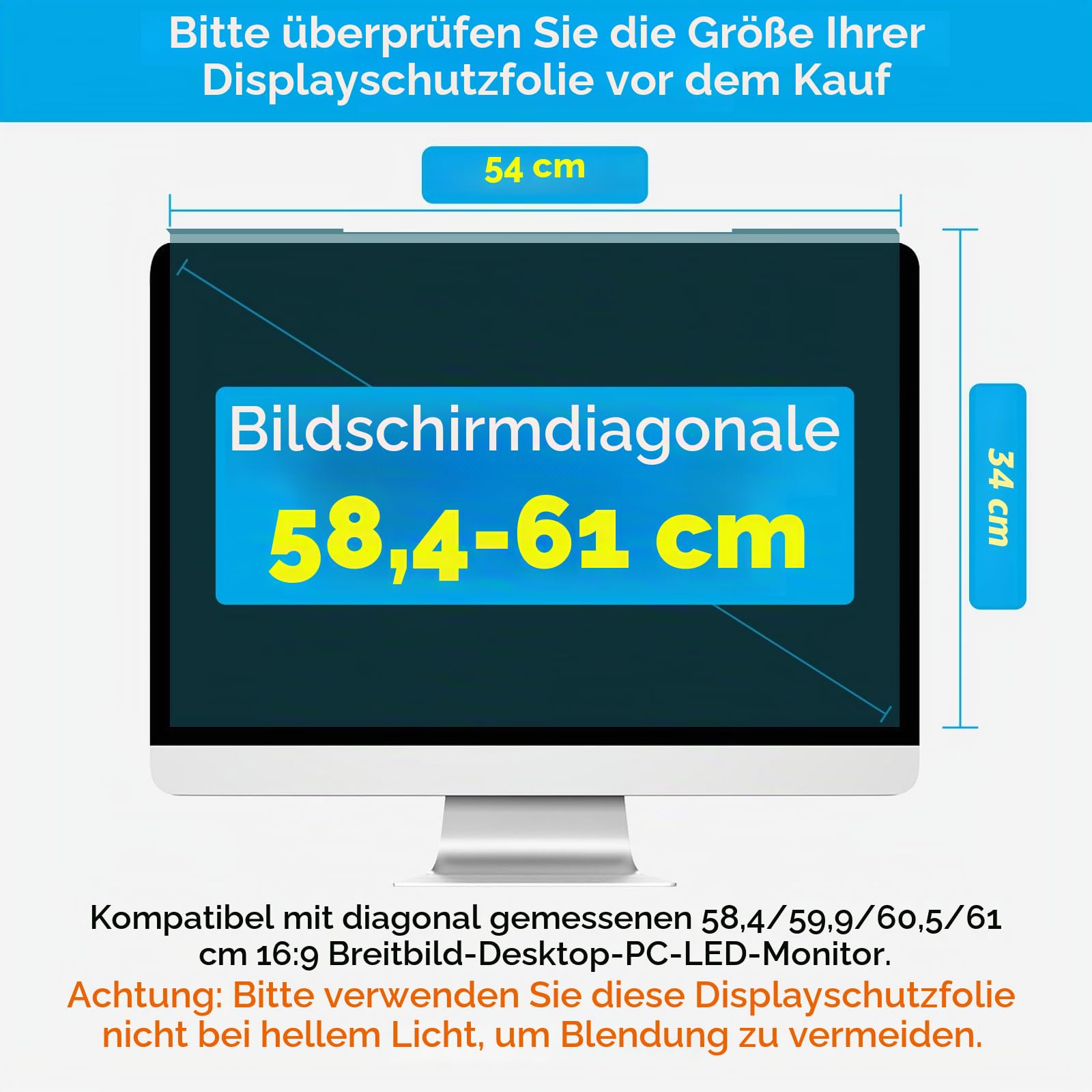 MOSISO 23-24 Zoll Monitor Blickschutzfilter Blickschutzfolie mit Blaulichtfilter UV Sichtschutzfolie für Diagonale 23, 23,6, 23,8, 24 Zoll 16: 9 Breitbild Desktop PC LED Monitore (54x34cm/L x B)