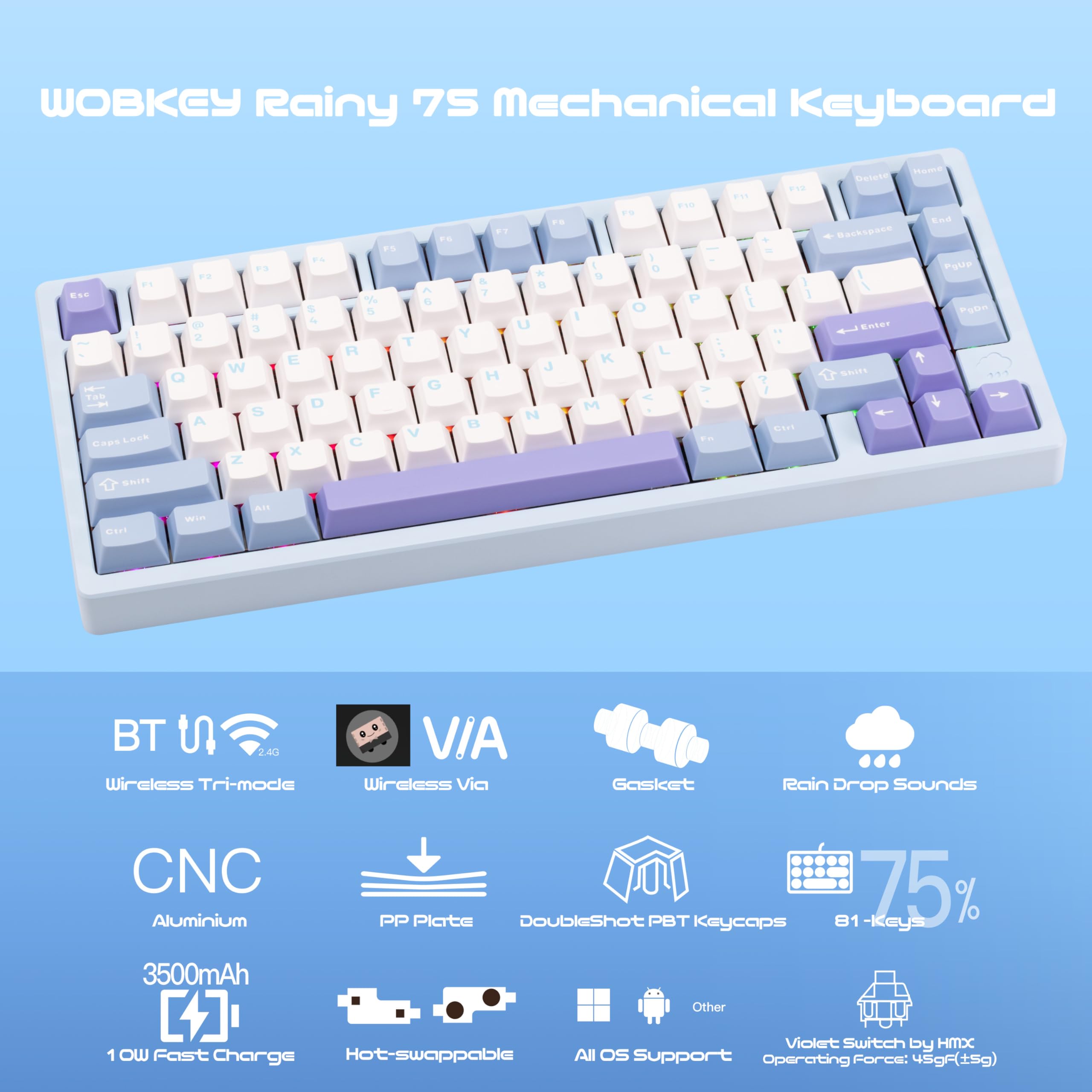 CutiePcs WOBKEY Rainy 75 Aluminio HMX/JWK Switches Teclado