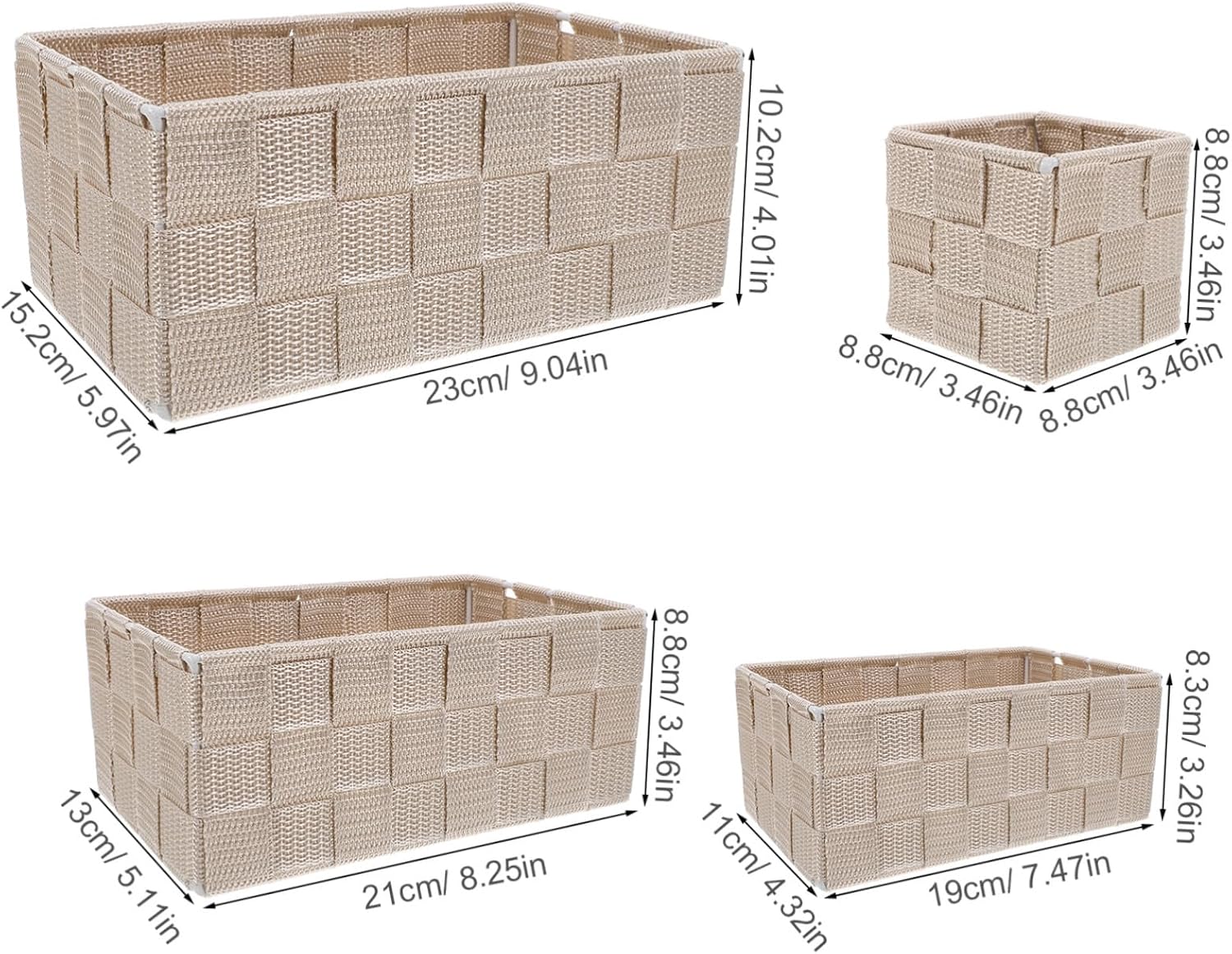 Woven Storage Basket Beige Rectangular Straw Iron Organizer image 2
