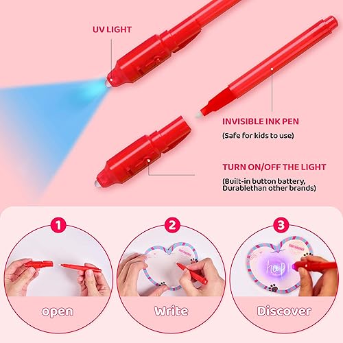 Miniatura 3 de FUN LITTLE TOYS Tarjetas de regalo del día de San Valentín para niños, 28 bolígrafos de tinta invisible mejorados, 28 tarjetas de regalo para el día