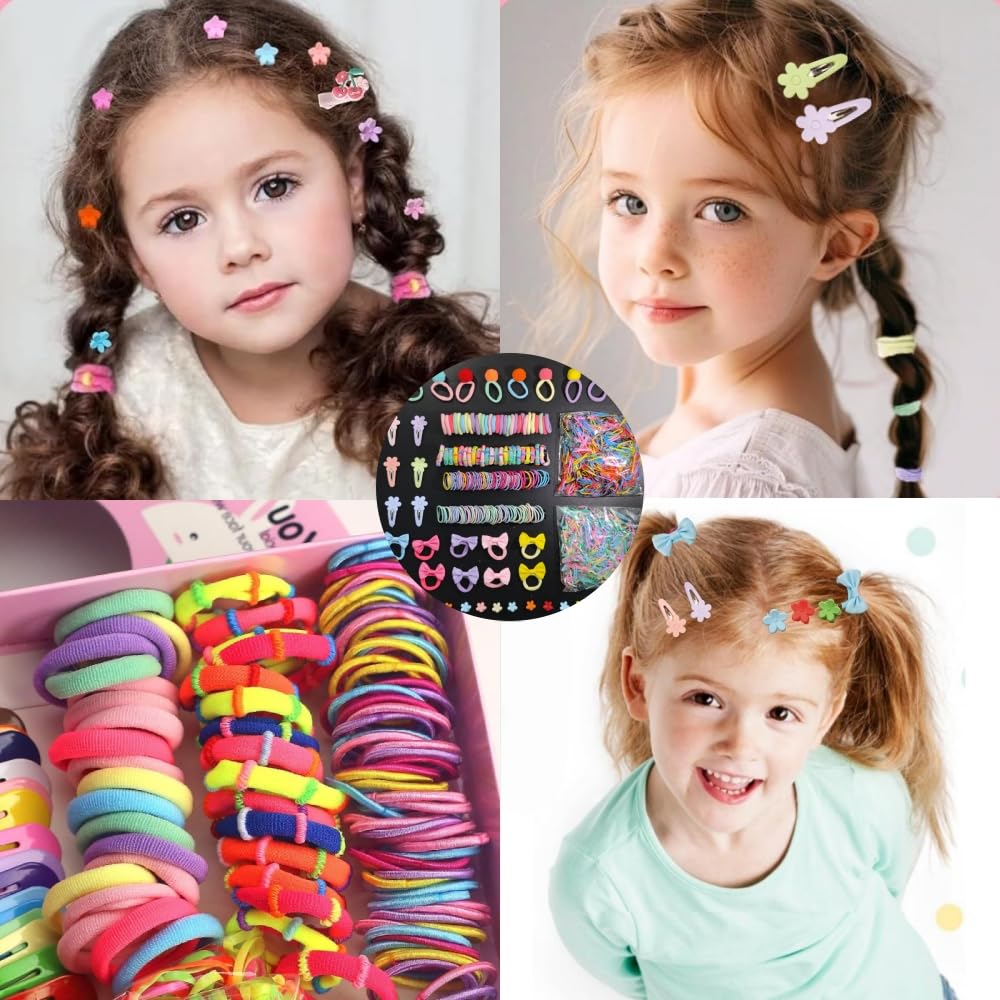Lot de 1191 mini élastiques à cheveux pour bébé - Accessoires pour cheveux - Pinces à cheveux pour petites filles - Bandes élastiques - Nœuds mignons - Barrettes à clip de dessin animé