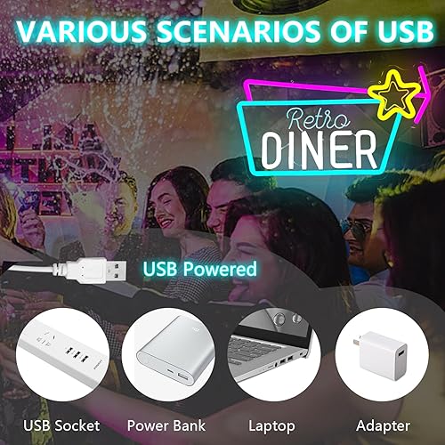 Miniatura 4 de Letrero de neón retro regulable de los años 50, luces de neón de los años 50, decoración de comedor de los años 50, letrero retro iluminado para