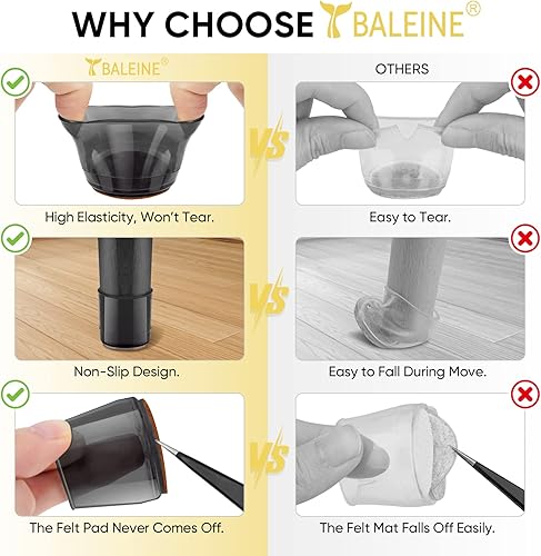 Miniatura 3 de BALEINE Paquete de 16 protectores de silicona para patas de silla, tapas protectoras de patas de taburete, tapas antideslizantes para patas de silla