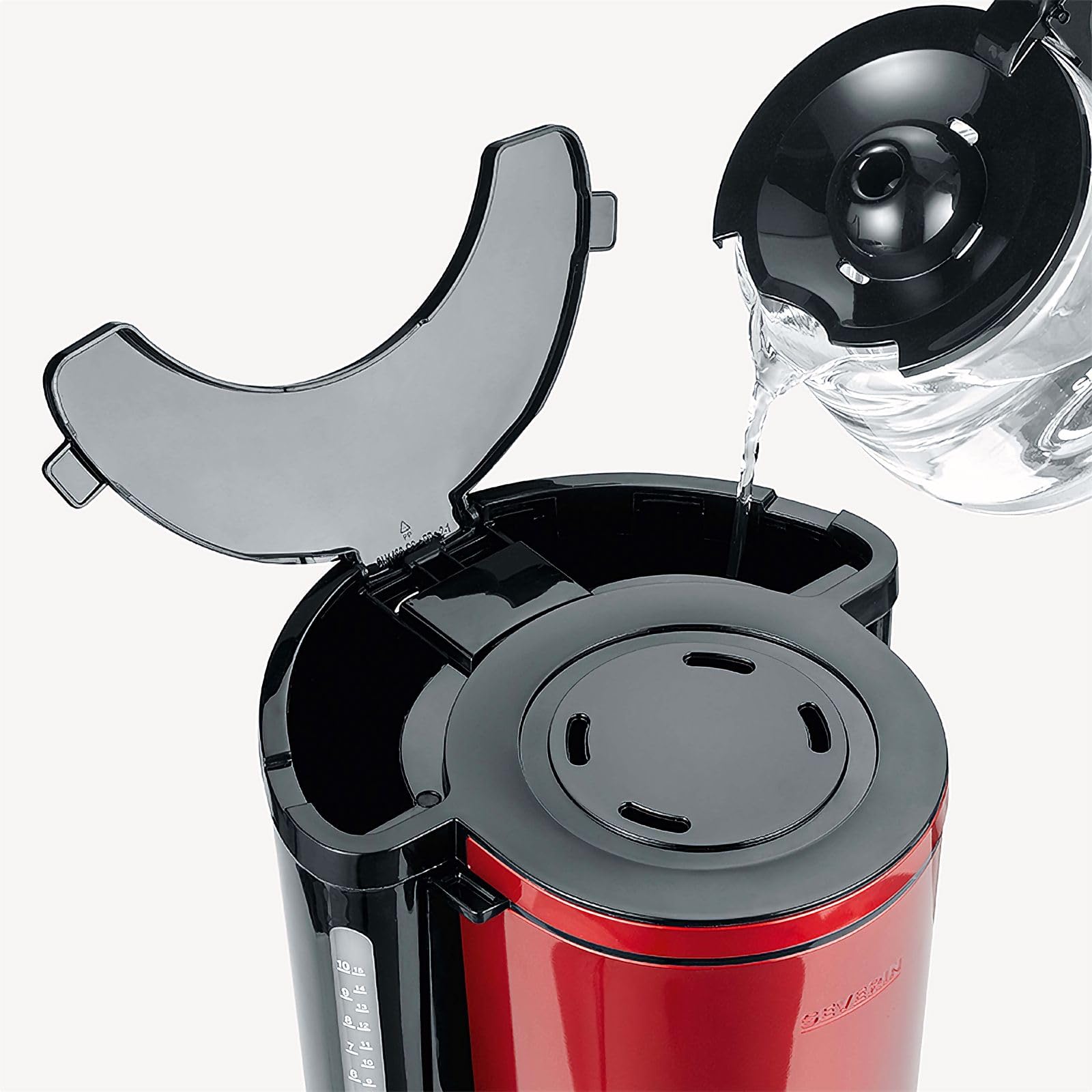 SEVERIN - Cafetera de goteo para 10 tazas, Cafetera de filtro / Cafetera americana con jarra de cristal, Con placa calefactora y desconexión automática, Negro / Rojo, KA 4817