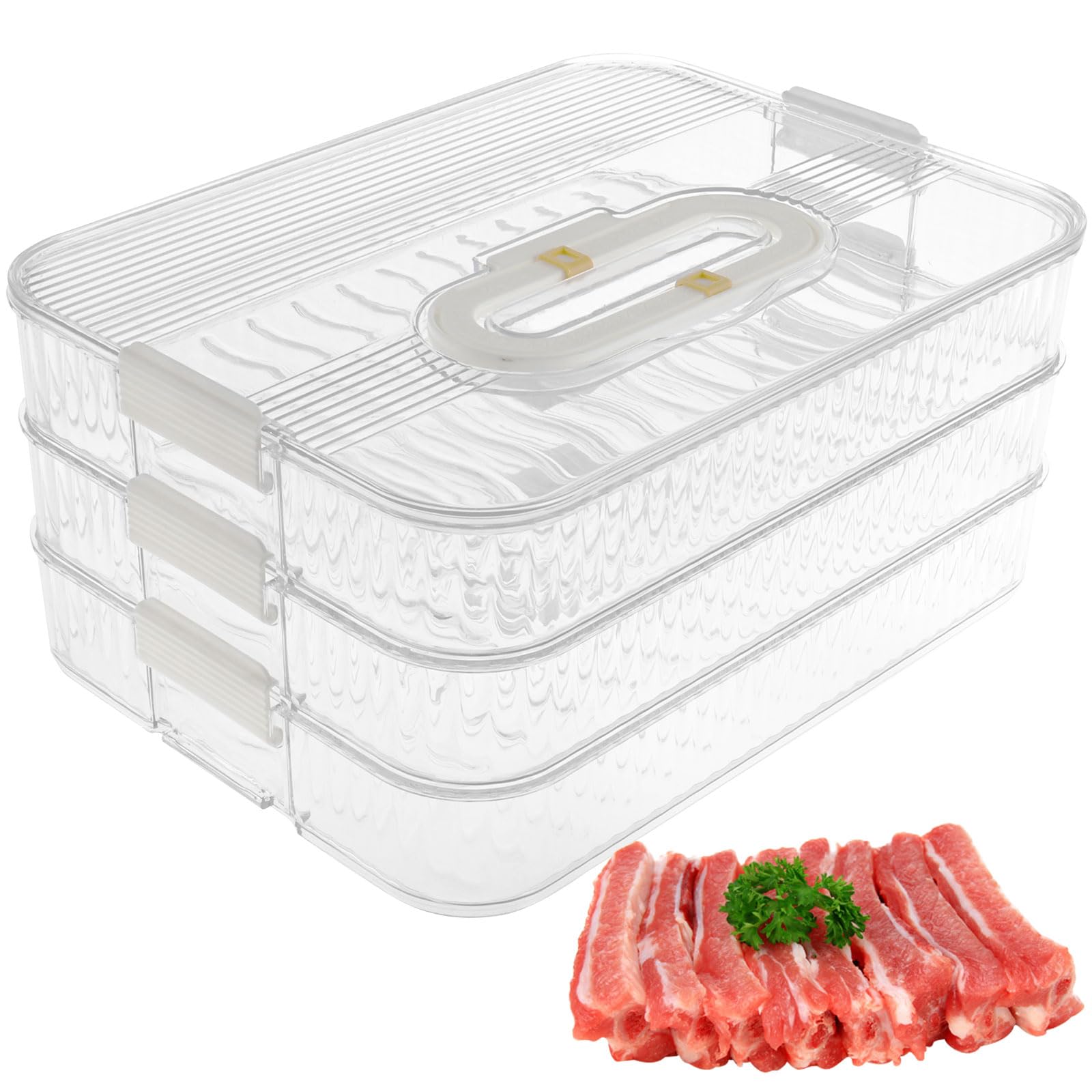 NIHUIFDPY Fridge Container Deli Meat Container 3 Layer Fridge Lock Box with Date Recording Function and Lid for Storing Bacon & Products(3 layer)