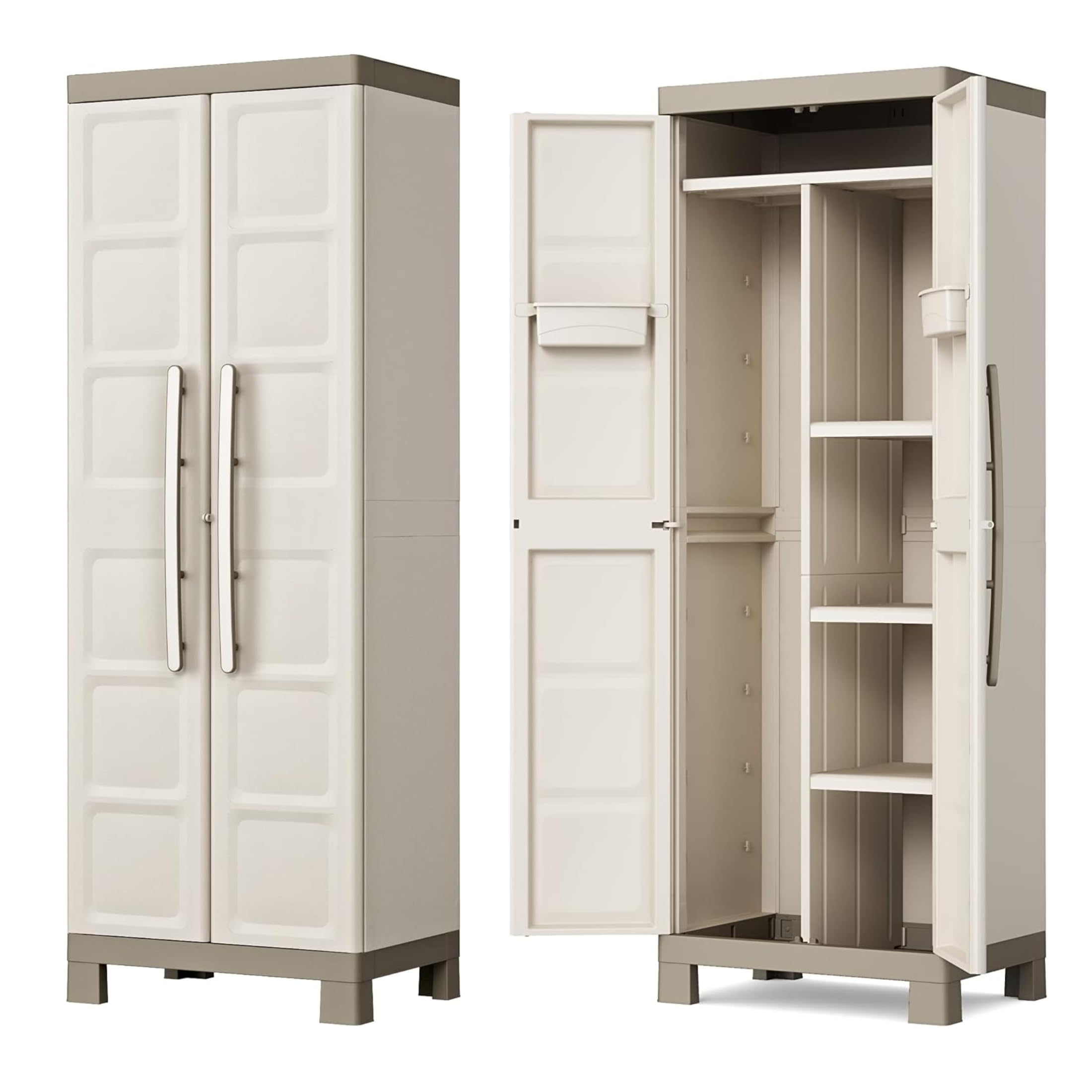 MONDO VIRO Armario portaobjetos y escobas Bacau 2 puertas con estantes interiores y patas elevadas (escobero - 65 x 45 x 182 cm)