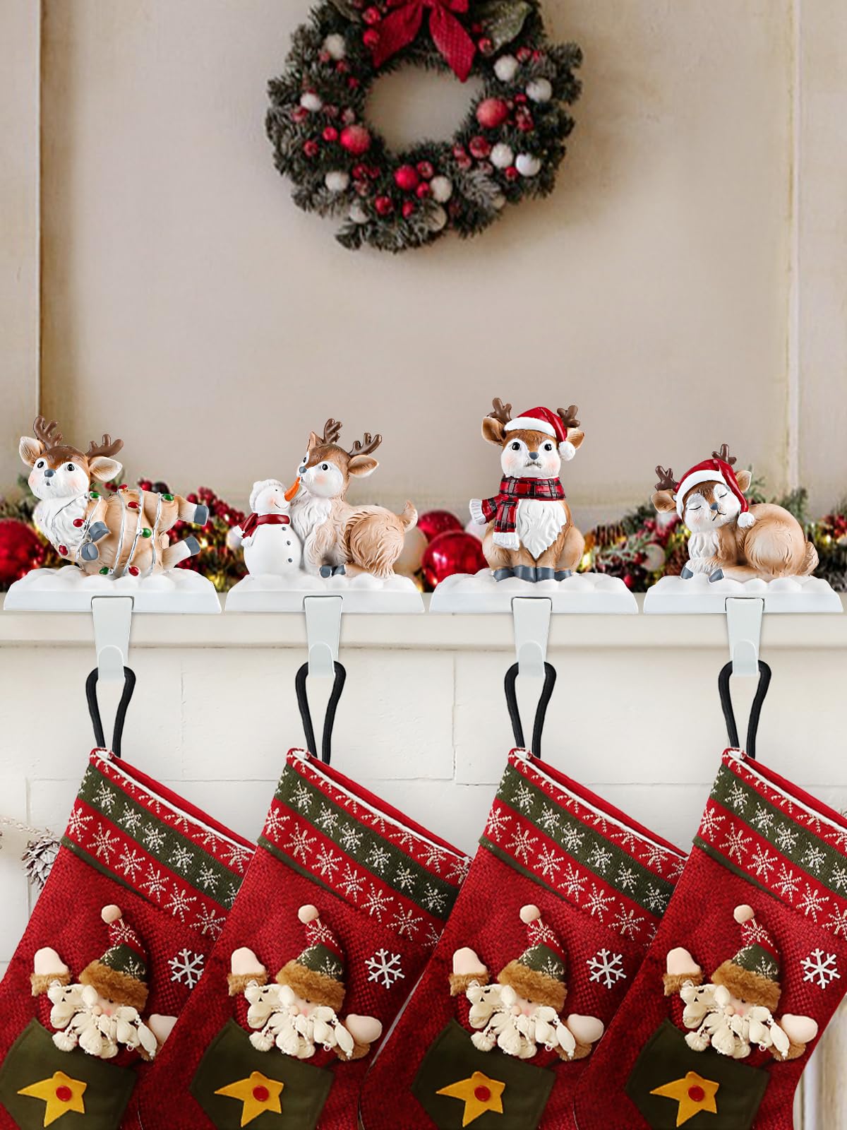 Kalolary Perchas para Calcetines Navideños para Chimenea, 4 Piezas Colgadores de Calcetines de Alce de Navidad Soportes para Medias Navideñas Chimenea Antideslizante para Decoración Navideña Hogar