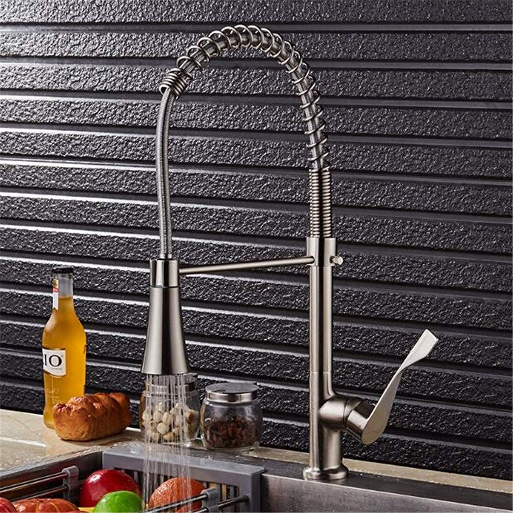 BHFPFZA Modern Kitchen Faucet Pull Out Spray Head Single Handle Swivel Spout Brass Brushed el/Ch Mixer Tap Deck Mounted Water Tap with Aerator for Vessel Sin