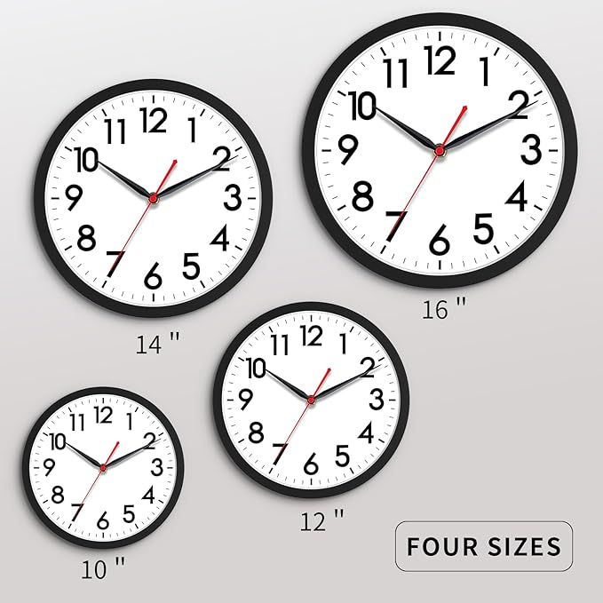 Reloj de Pared Analógico Silencioso 10 Pulgadas Negro miniatura 4