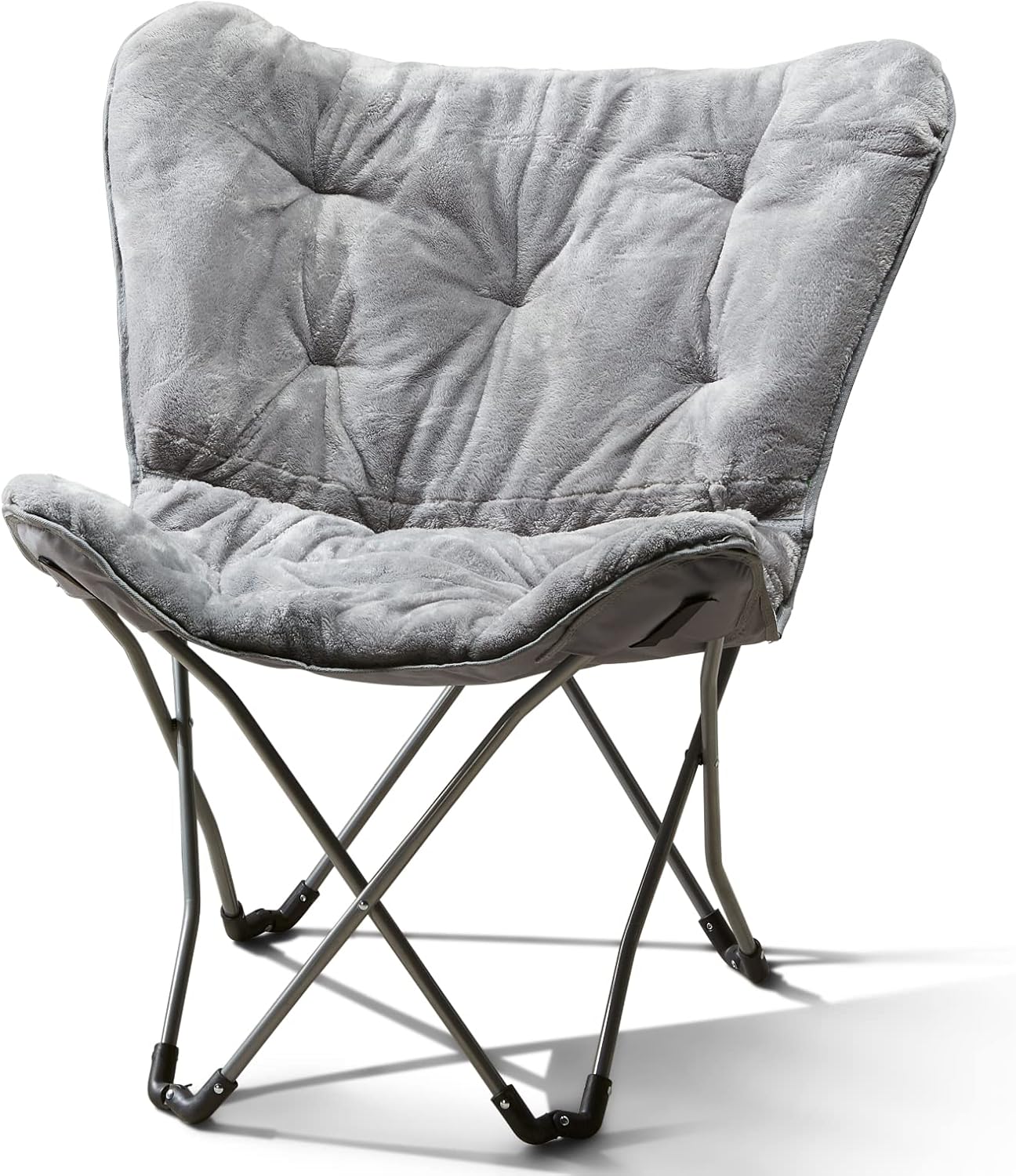MUHU Mainstays Folding Faux Fur Butterfly Chair, Spearmint (Gray)