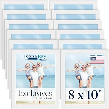 Icona Bay 8x10 Picture Frames White, 12 Pack, Sturdy Wood Composite Photo Frame 8 x 10, Sleek Design, Table Top or Wall Mount, Exclusives Collection