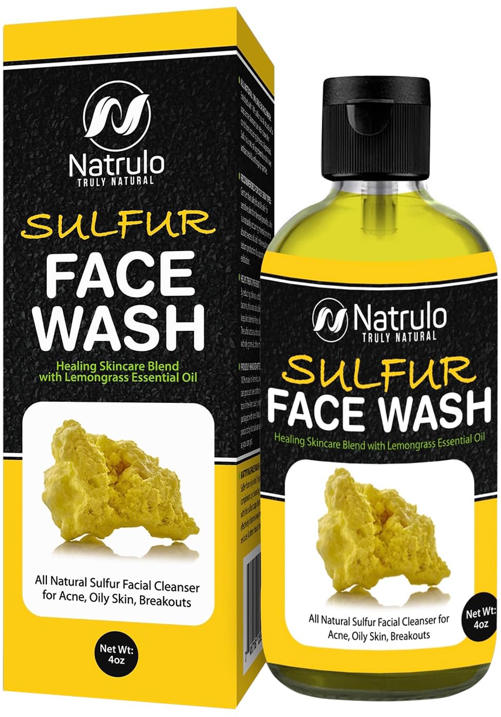 Sulfur Face Wash for Acne – All Natural Sulfur Facial Cleanser for Oily Skin, Breakouts – Healing Skincare Blend with Lemongrass Essential Oil – 4oz