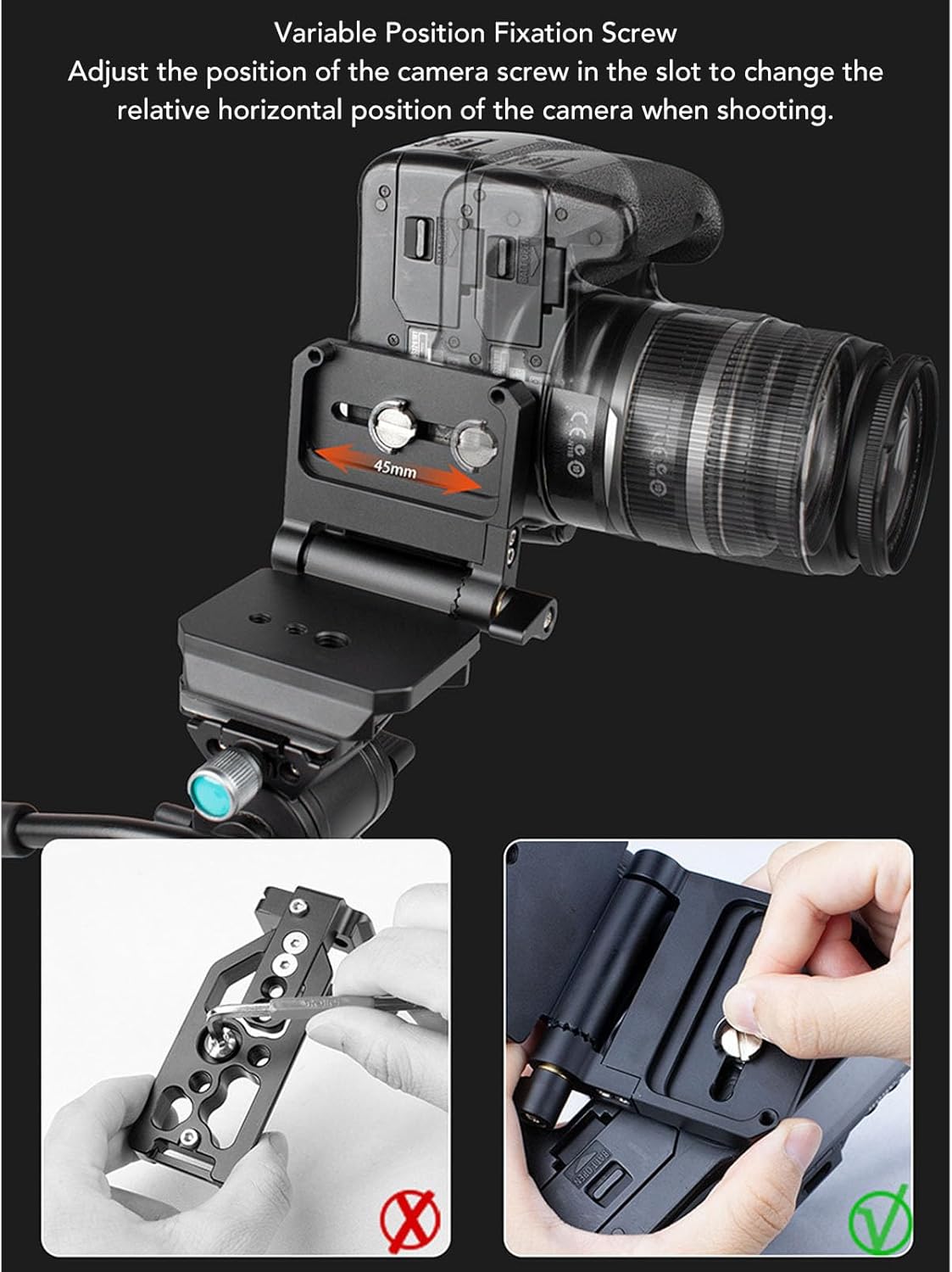 Foldable DSLR Camera L Bracket,Arca Base Universal Vertical Camera Mount Horizontal Switching Tripod Quick Release Plate with 1/4 3/8 Screw Hole for DSLR Camera Vertical Video - Image 3