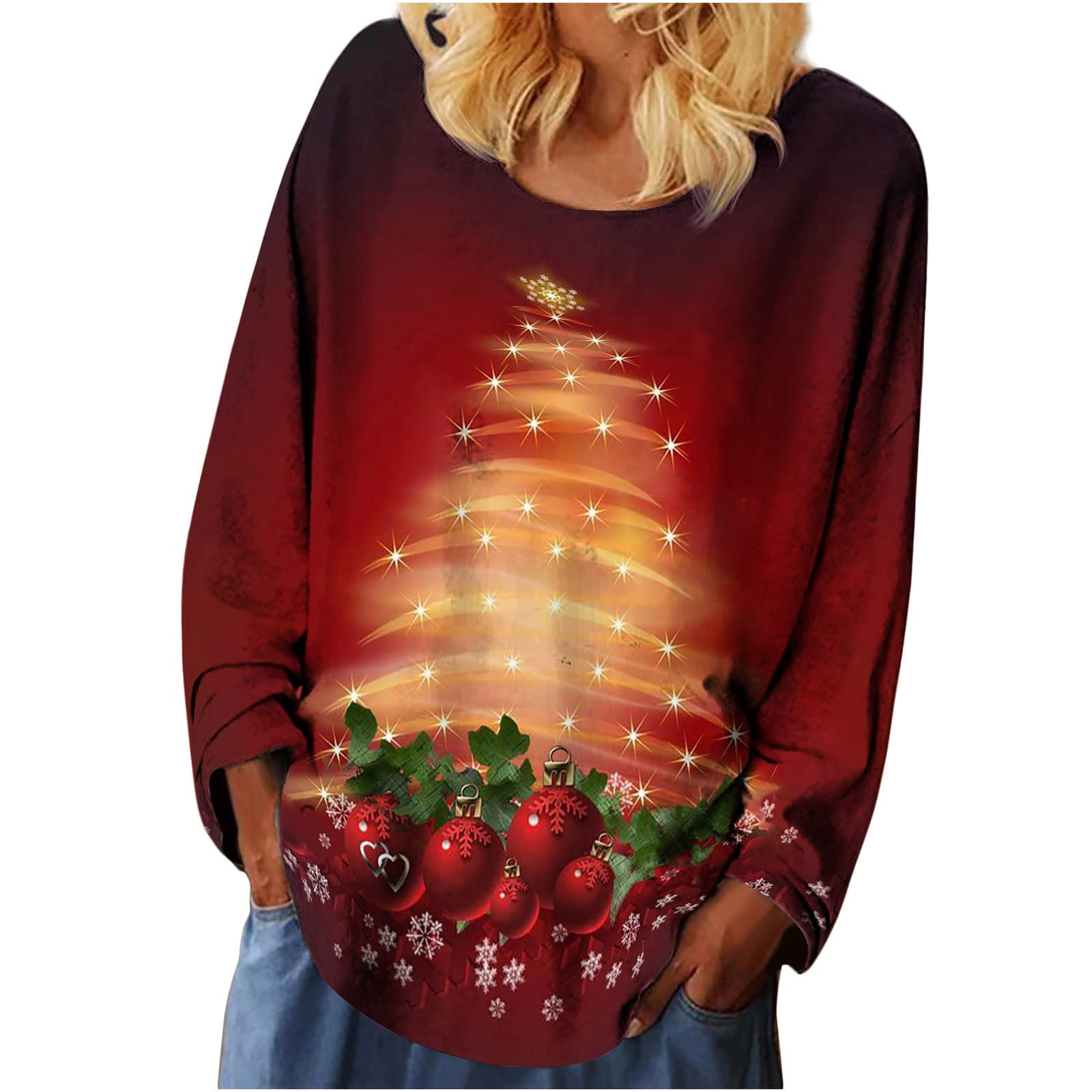 Women Christmas Sweatshirts Crewneck Funny Wine Glasses Print Jumpers Winter Autumn Casual Pullover Xmas Top Ladies Elegant Long Sleeve Tee Shirts Loose Fitting Jumper Clearance