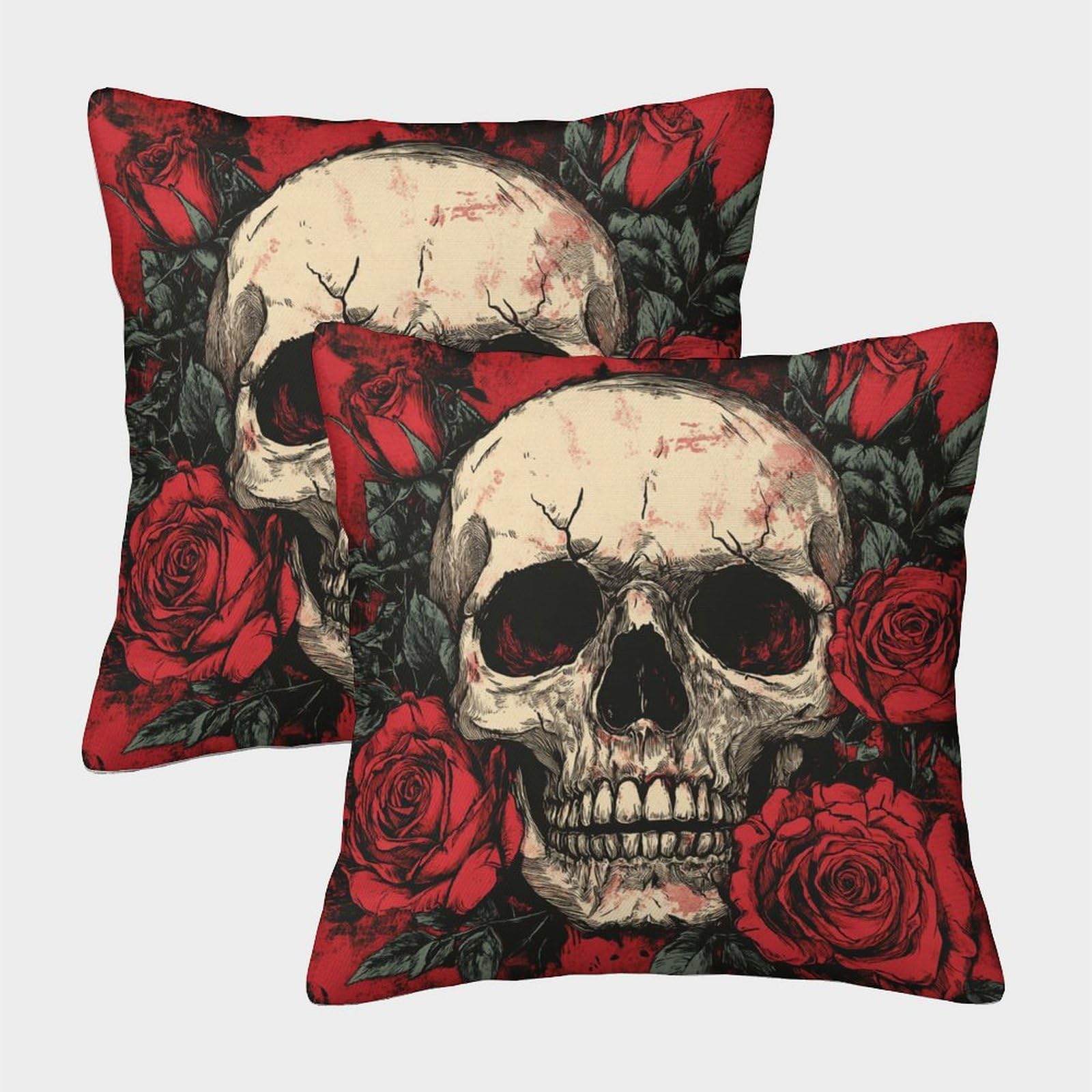 kaiyun 2 Pack Digital Printing 3D Red Rose,Skull Theme Square Cushion Cover 40x40cm Suitable for Outdoor Home Bed Decoration Pattern