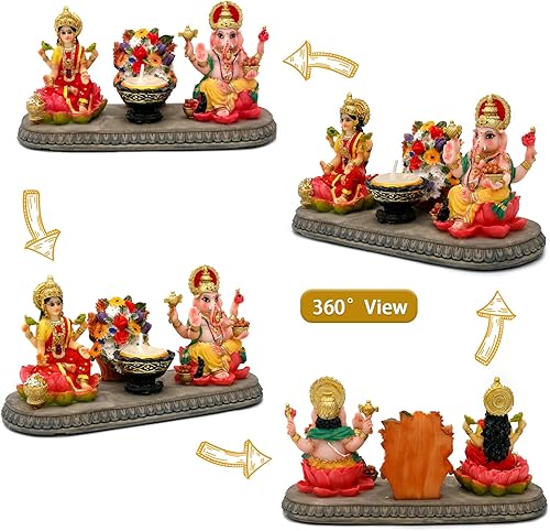Miniatura 2 de Estatua de Dios indio Ganesha Lakshmi – 8.1 pulgadas de largo Dios hindú Ganesh Laxmi con Diya Diwali regalo para amigos indios, hombre y mujer,