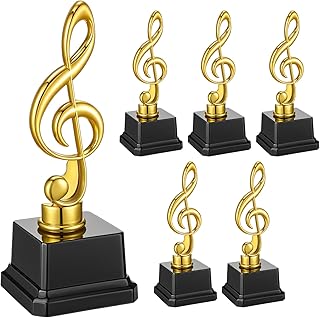 Affrolling 6 Pcs Gold Music Trophies Plastic Music Note Trophy Awards for Kids Adults Team Participation Gift Prizes
