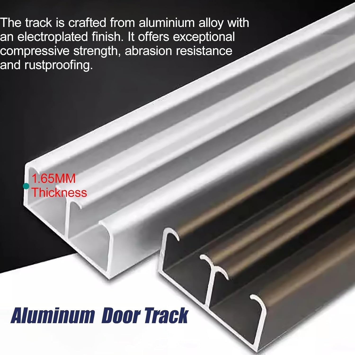 Zestaw akcesoriów do drzwi przesuwnych Premium montowany na górze do paneli drewnianych o grubości 1,9 cm - 2,3 cm, aluminiowy mini podwójny tor z prowadnicą zapobiegającą kołysaniu (srebrny 1,2 m