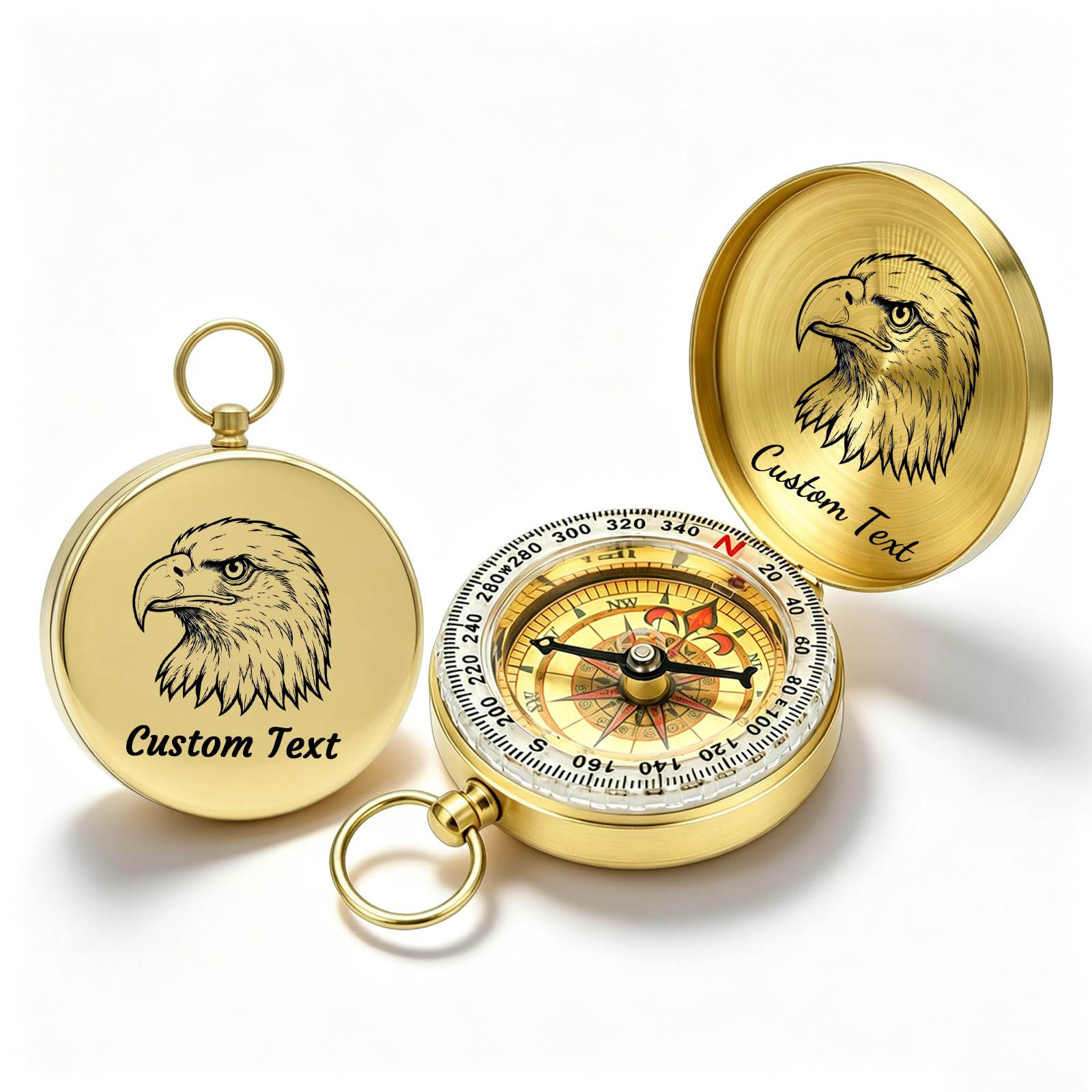 Personalised Compass Custom Text Icon Keepsake Romantic for Him Husband Boyfriend Valentines Wedding Groom Gift (Brass colour 2)