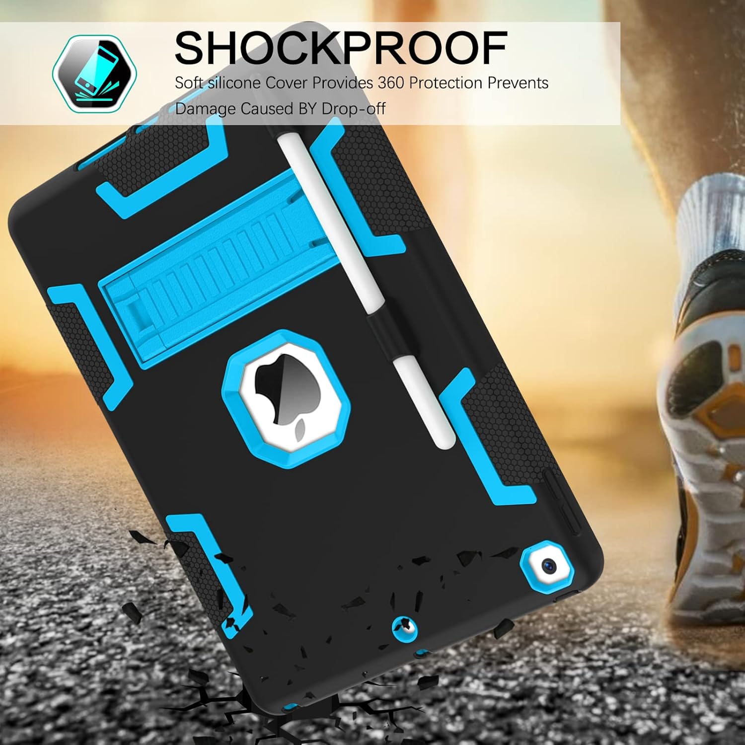 BENTOBEN iPad 9th Generation Case, iPad 8th Generation Case, iPad 7th Gen Case, iPad 10.2 2021/2020/2019 Case, 3 in 1 Heavy Duty Rugged Shockproof Protective Cover with Stand Pen Holder, Black/Blue