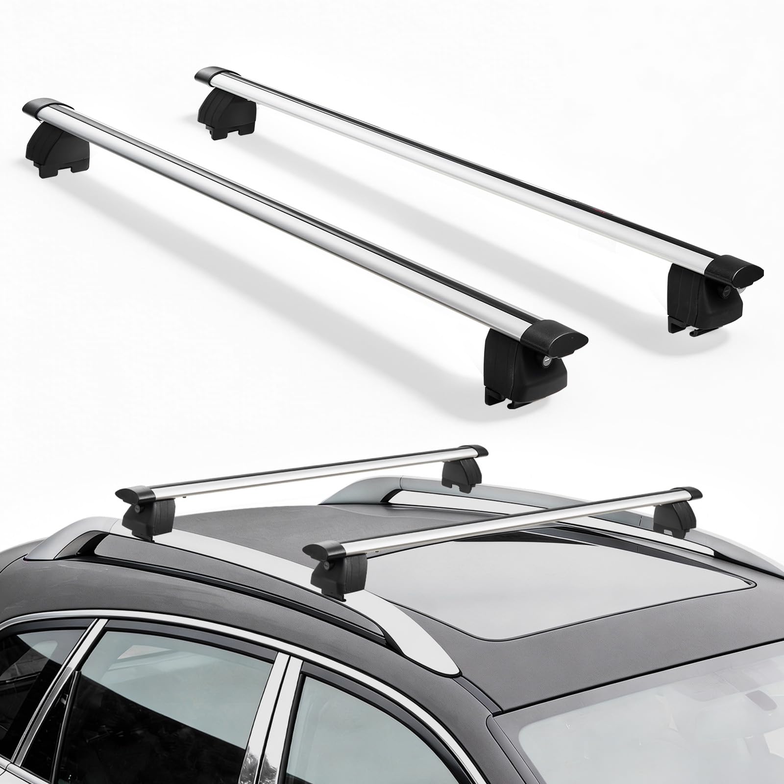 VEVOR Barre Trasversali da Tetto per Auto SUV, Portapacchi da Tetto Auto Carico max 90 kg Lunghezza 1200 mm, Barre 2 pezzi per Porta Bagagli Universali in Alluminio Bici Viaggio Campeggio Pesca