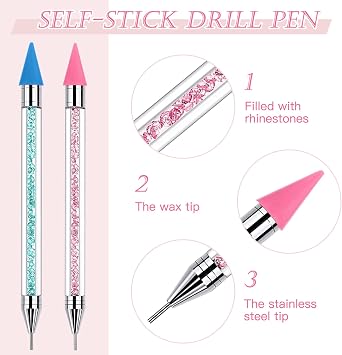 2 PCS Diamond Art Pens, No Wax Needed Self-Stick Drill Pens for DIY Crafts Painting, Cross-Stitch, Nail Art (Pink+Blue)