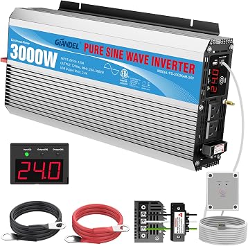 24V Pure Sine Wave Power Inverter 3000Watt DC 24V to AC120V ETL UL458 Listed with 30 Amps Hardwire Terminal Blocks and 30 Ft Wired Remote Contro for Truck