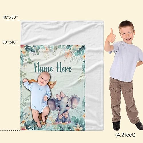 Miniatura 330 de Manta personalizada con diseño de jirafa y elefante, manta de franela suave, acogedora y ligera con nombre para sofá, cama, sofá, regalo, unisex