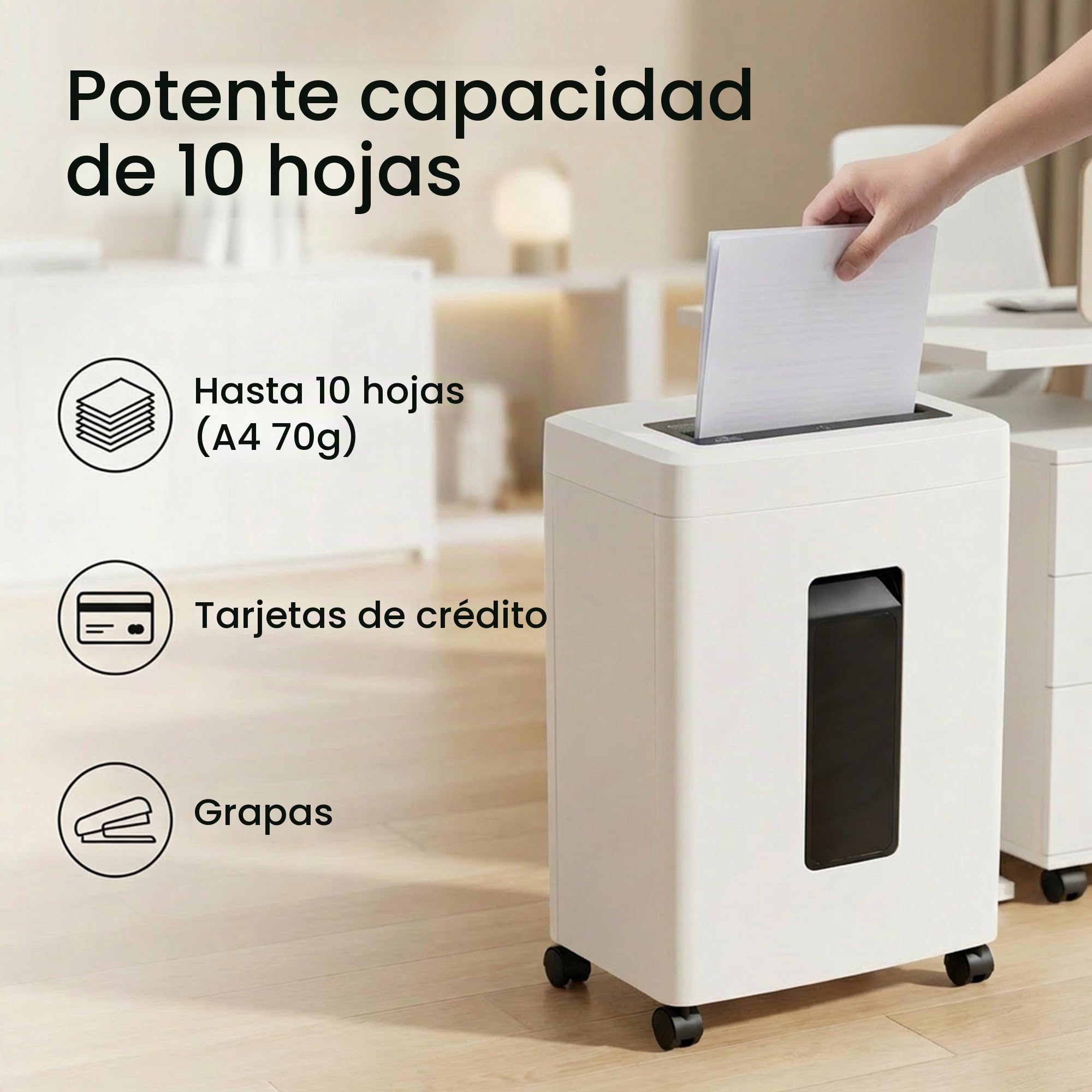 Destructora Papel Profesional Oficina: 10 Hojas Trituradora Microcorte P-5 Tarjetas de Crédito/Grapas/Documentos Anti-Atascos Papelera 18L en Casa Estudio Escuela Sala Reuniones